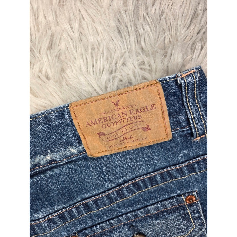 American Eagle Vintage Y2K Denim Micro Mini Skirt Medium Wash Distressed Size 8 - Picture 3 of 7